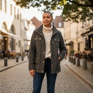 J. Crew Utility Military Field Jacket Women’s XS Petite Green Snap Up Zip Inside